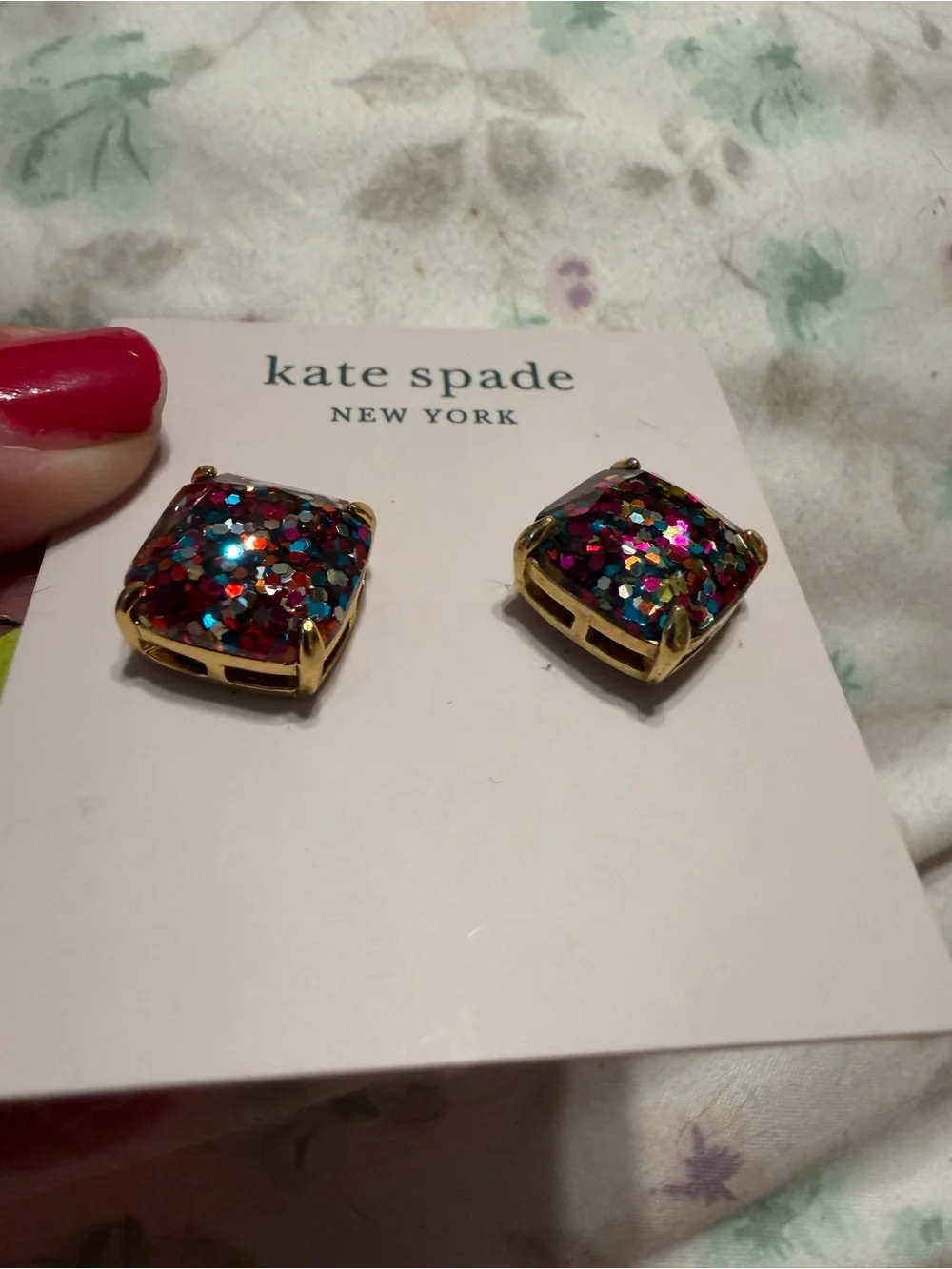 kate spade Multicolor Glitter Square Stud Earrings NWT